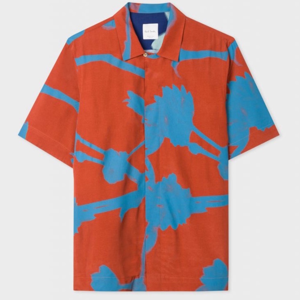 Paul Smith Men's Tailored-Fit Rust 'Screen Floral' Short Sleeve Shirt